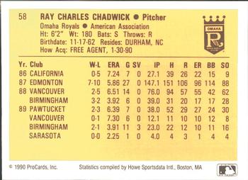 1990 ProCards #58 Ray Chadwick Back
