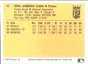 1990 ProCards #59 Dera Clark Back