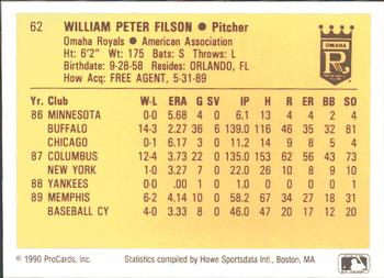 1990 ProCards #62 Pete Filson Back