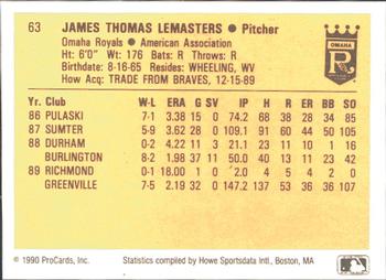 1990 ProCards #63 Jim LeMasters Back