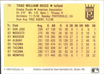 1990 ProCards #74 Thad Reece Back