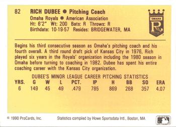 1990 ProCards #82 Rich Dubee Back