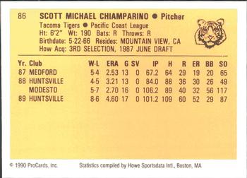 1990 ProCards #86 Scott Chiamparino Back