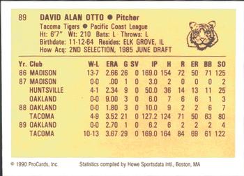 1990 ProCards #89 Dave Otto Back