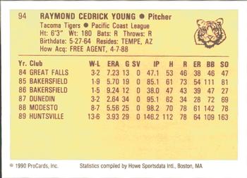 1990 ProCards #94 Ray Young Back