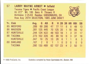 1990 ProCards #97 Larry Arndt Back
