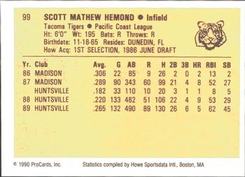 1990 ProCards #99 Scott Hemond Back