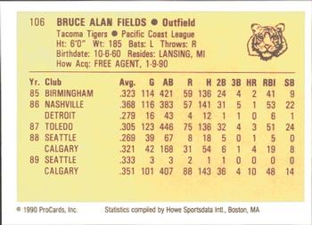 1990 ProCards #106 Bruce Fields Back