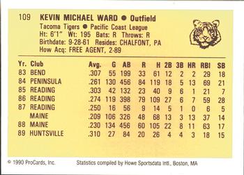 1990 ProCards #109 Kevin Ward Back