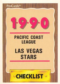 1990 ProCards #112 Las Vegas Stars Checklist Front
