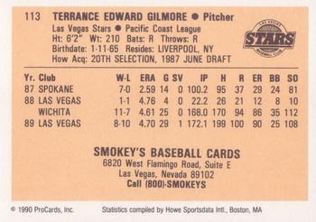 1990 ProCards #113 Terry Gilmore Back