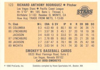 1990 ProCards #123 Rich Rodriguez Back