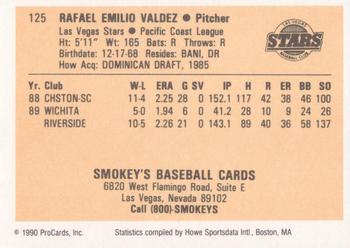 1990 ProCards #125 Rafael Valdez Back