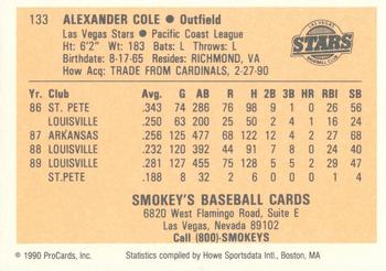 1990 ProCards #133 Alex Cole Back