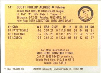 1990 ProCards #141 Scott Aldred Back