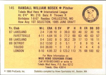 1990 ProCards #145 Randy Nosek Back
