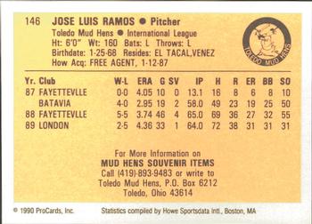 1990 ProCards #146 Jose Ramos Back
