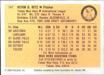 1990 ProCards #147 Kevin Ritz Back