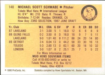1990 ProCards #148 Mike Schwabe Back