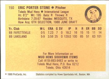1990 ProCards #150 Eric Stone Back