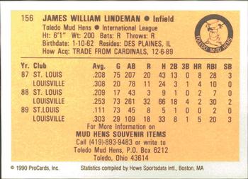 1990 ProCards #156 Jim Lindeman Back