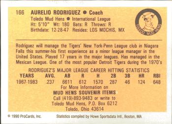 1990 ProCards #166 Aurelio Rodriguez Back