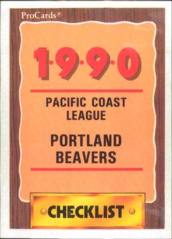1990 ProCards #167 Portland Beavers Checklist Front