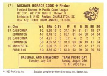 1990 ProCards #171 Mike Cook Back