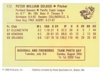 1990 ProCards #172 Pete Delkus Back