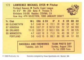 1990 ProCards #173 Mike Dyer Back