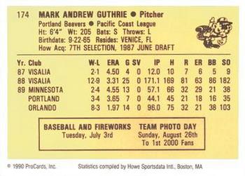 1990 ProCards #174 Mark Guthrie Back