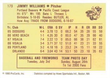 1990 ProCards #179 Jimmy Williams Back