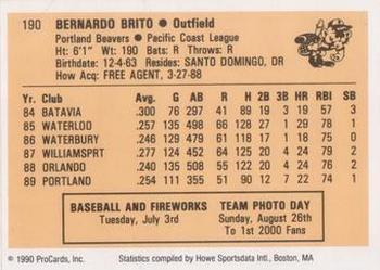 1990 ProCards #190 Bernardo Brito Back
