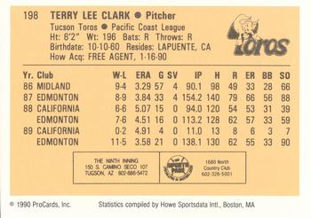 1990 ProCards #198 Terry Clark Back