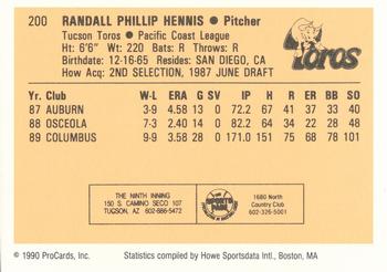 1990 ProCards #200 Randy Hennis Back