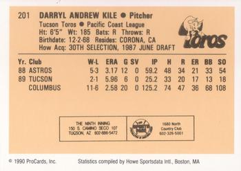 1990 ProCards #201 Darryl Kile Back