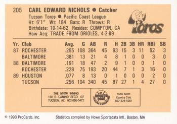 1990 ProCards #205 Carl Nichols Back