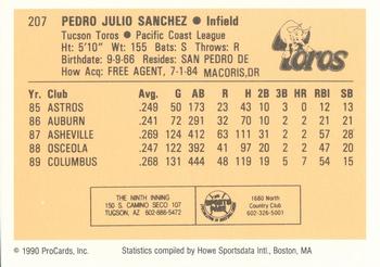 1990 ProCards #207 Pedro Sanchez Back