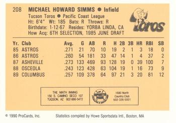 1990 ProCards #208 Mike Simms Back