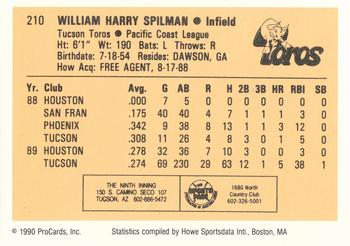 1990 ProCards #210 Harry Spilman Back