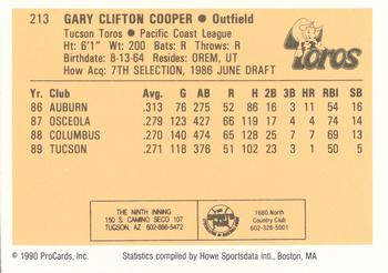 1990 ProCards #213 Gary Cooper Back