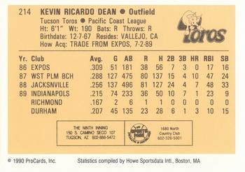 1990 ProCards #214 Kevin Dean Back