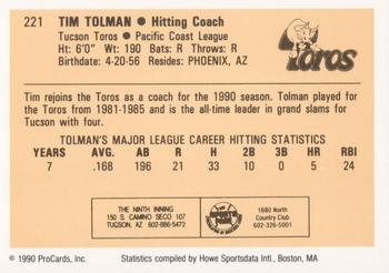 1990 ProCards #221 Tim Tolman Back