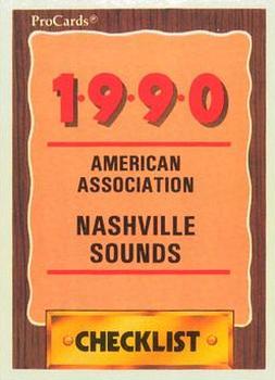 1990 ProCards #222 Nashville Sounds Checklist Front