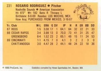 1990 ProCards #231 Rosario Rodriguez Back