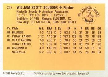 1990 ProCards #232 Scott Scudder Back