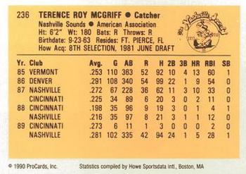 1990 ProCards #236 Terry McGriff Back