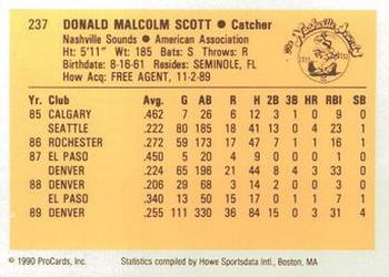 1990 ProCards #237 Donnie Scott Back