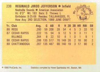 1990 ProCards #238 Reggie Jefferson Back