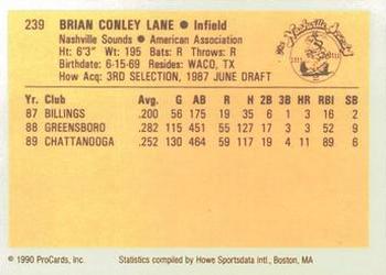 1990 ProCards #239 Brian Lane Back